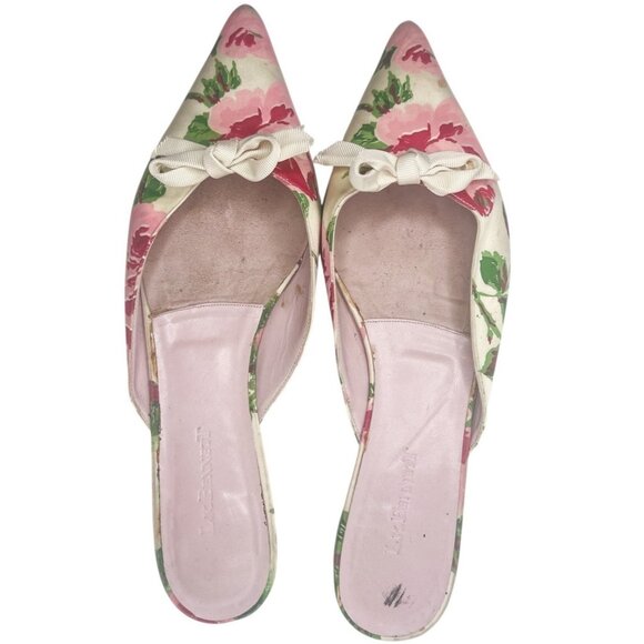 LK BENNETT Peony Floral Print Slip-On Mules 39 US 8 Pointed Toe Pink White Flats - Picture 8 of 9
